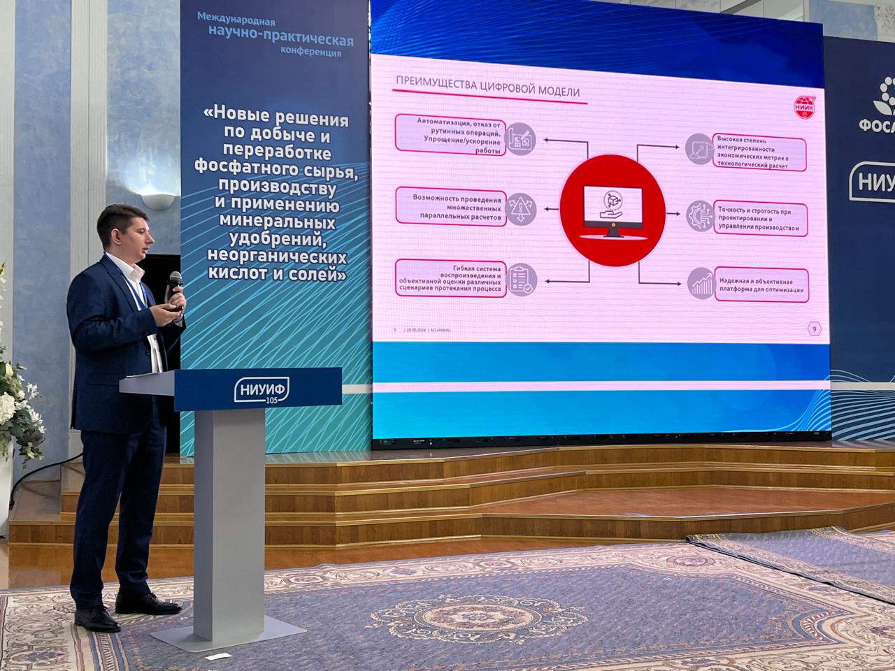 НИИК принял участие в Международной научно-практической конференции «Новые решения по добыче и переработке фосфатного сырья, производству и применению минеральных удобрений, неорганических удобрений и солей», приуроченной к 105-летнему юбилею НИУИФ